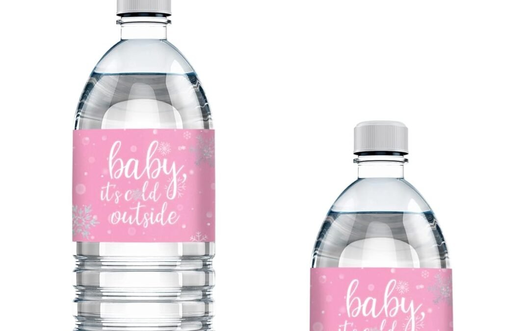 Pink Little Snowflake Winter Baby Shower Water Bottle Labels