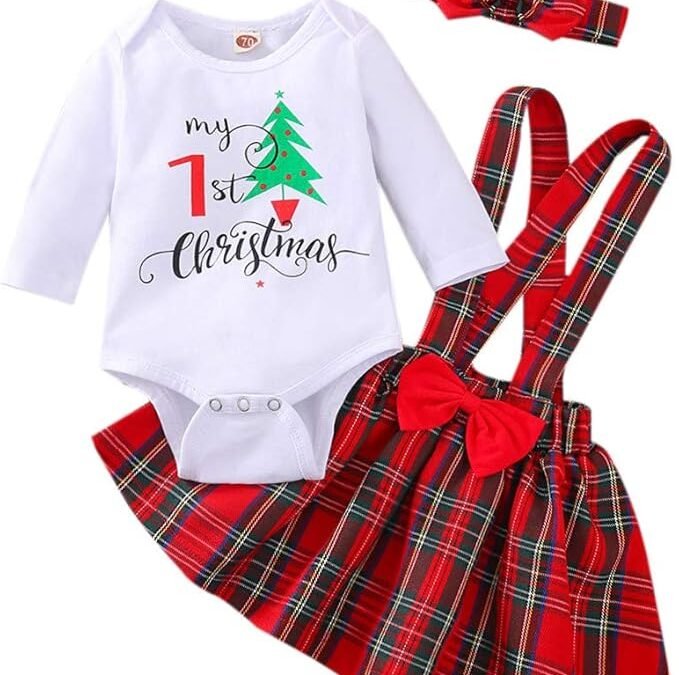 Newborn Baby Girl 1st Christmas Outfit Set: Romper