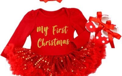 ODASDO Baby Girls 1st Christmas Set: Tutu Romper, Headband & Shoes