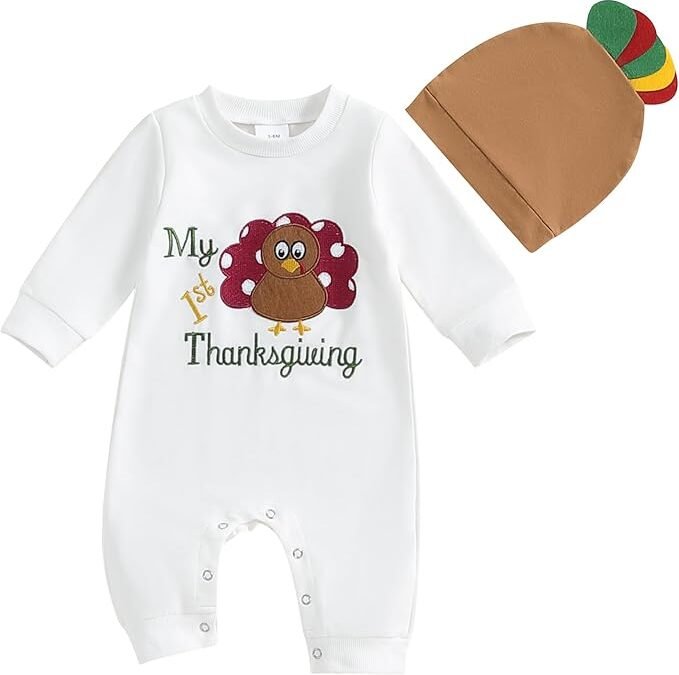 First Thanksgiving Baby Boy Outfit: Little Turkey Romper