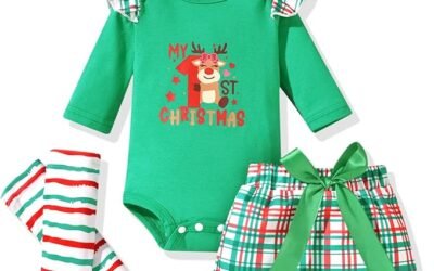 Fioukiay Baby Girl’s First Christmas Outfit: 4-Piece Set