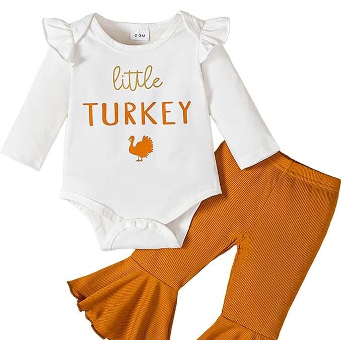 Adorable Fall Baby Girl Outfit: Flared Pants for Halloween & Thanksgiving (0-18M)