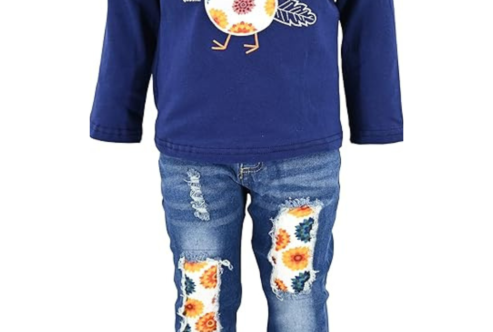 Girls’ Denim Jeans & Long Sleeve Shirt Set